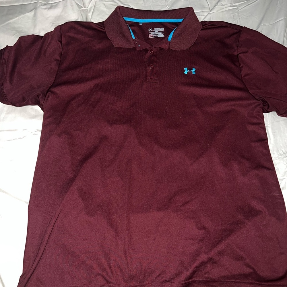 Under Armour Men's Burgundy Polo with Teal Logo